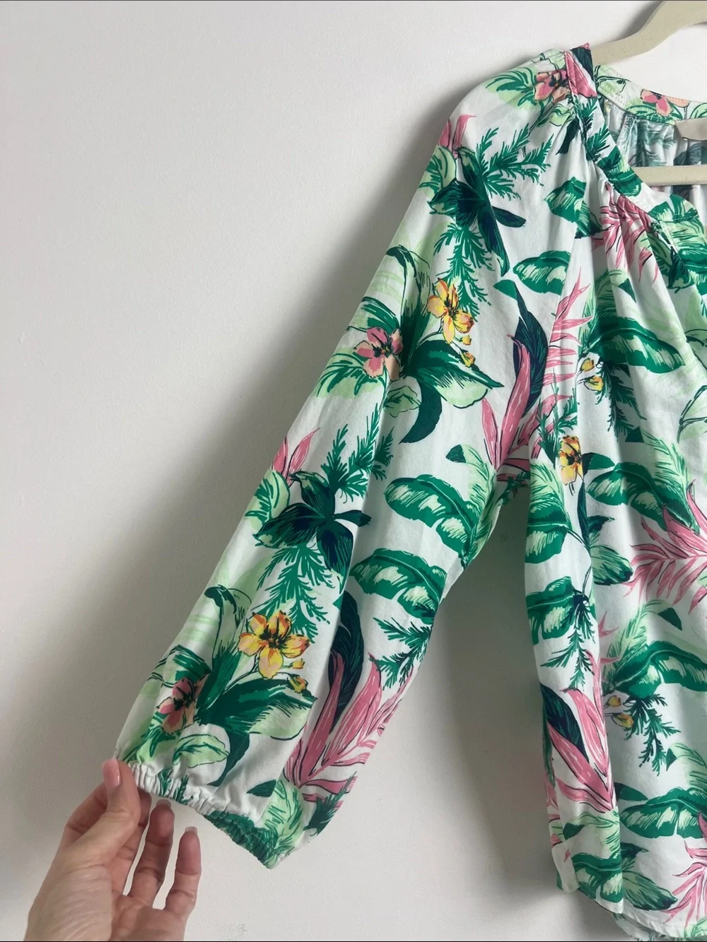 LOFT‎ Medium Tropical Floral Print 3/4 Puff Sleeve Cotton Blend Blouse Top